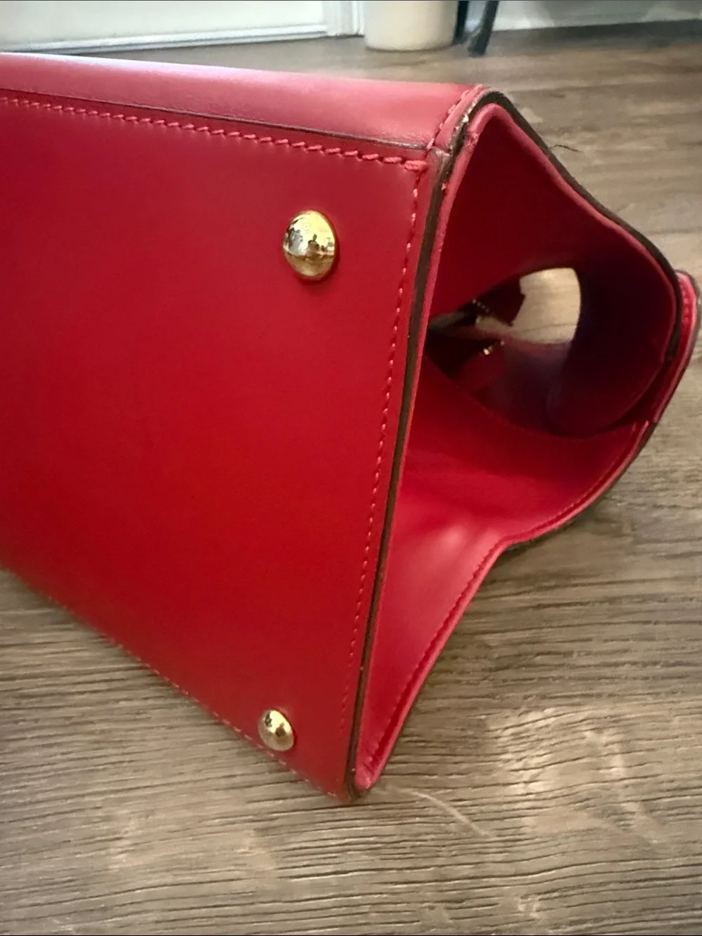 Vittoria Napoli Red Leather Tote Handbag Classic Structured Carryall with strap
